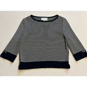 ST JOHN Sport Womens sz. M Navy Nautical Stripe Boatneck Pullover Boxy Sweater